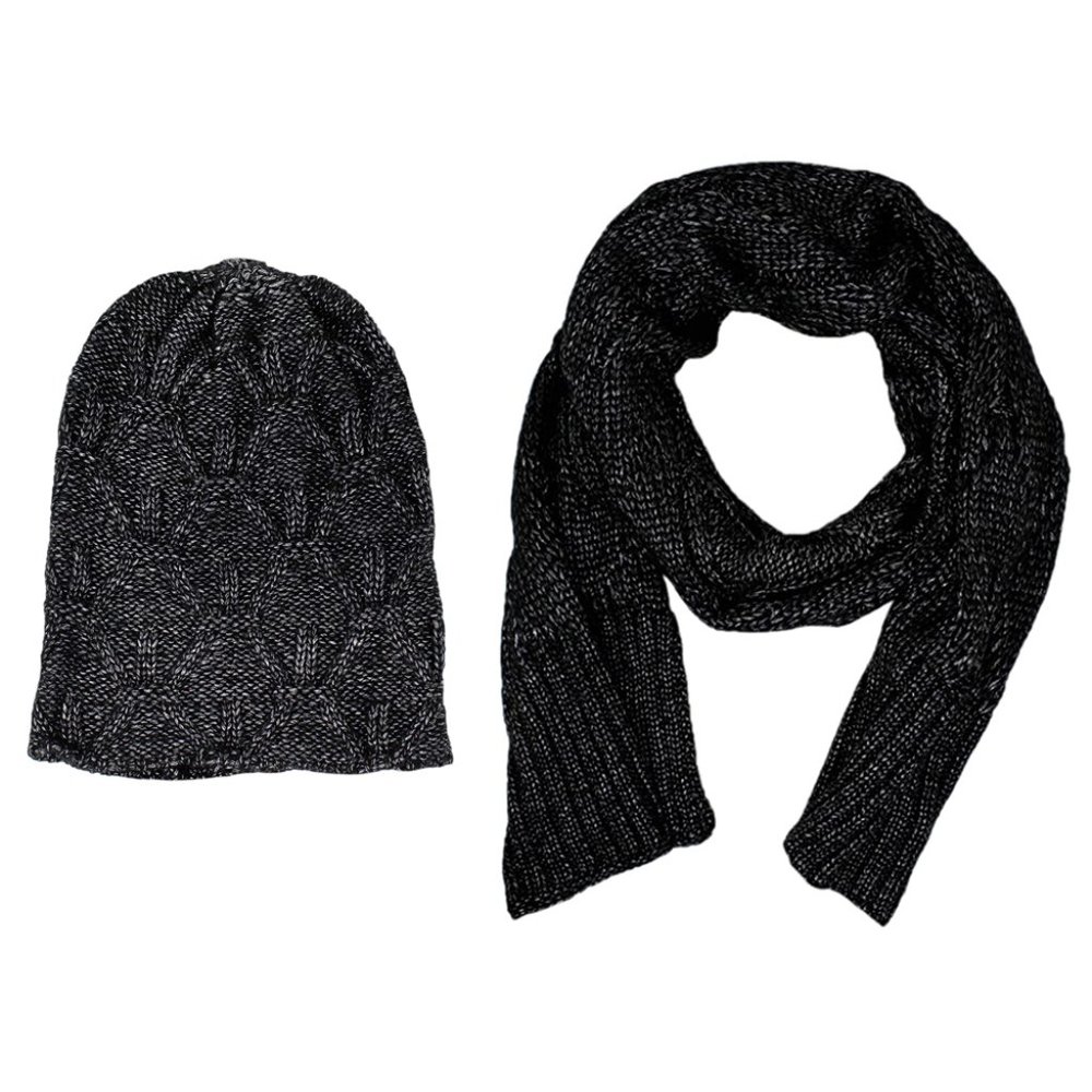 Laundry by Shelli Segal Diamond Knit Scarf & Hat Set Black